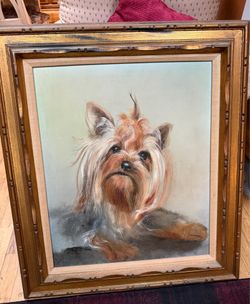 Vintage Yorkshire Terrier Large Oil Painting