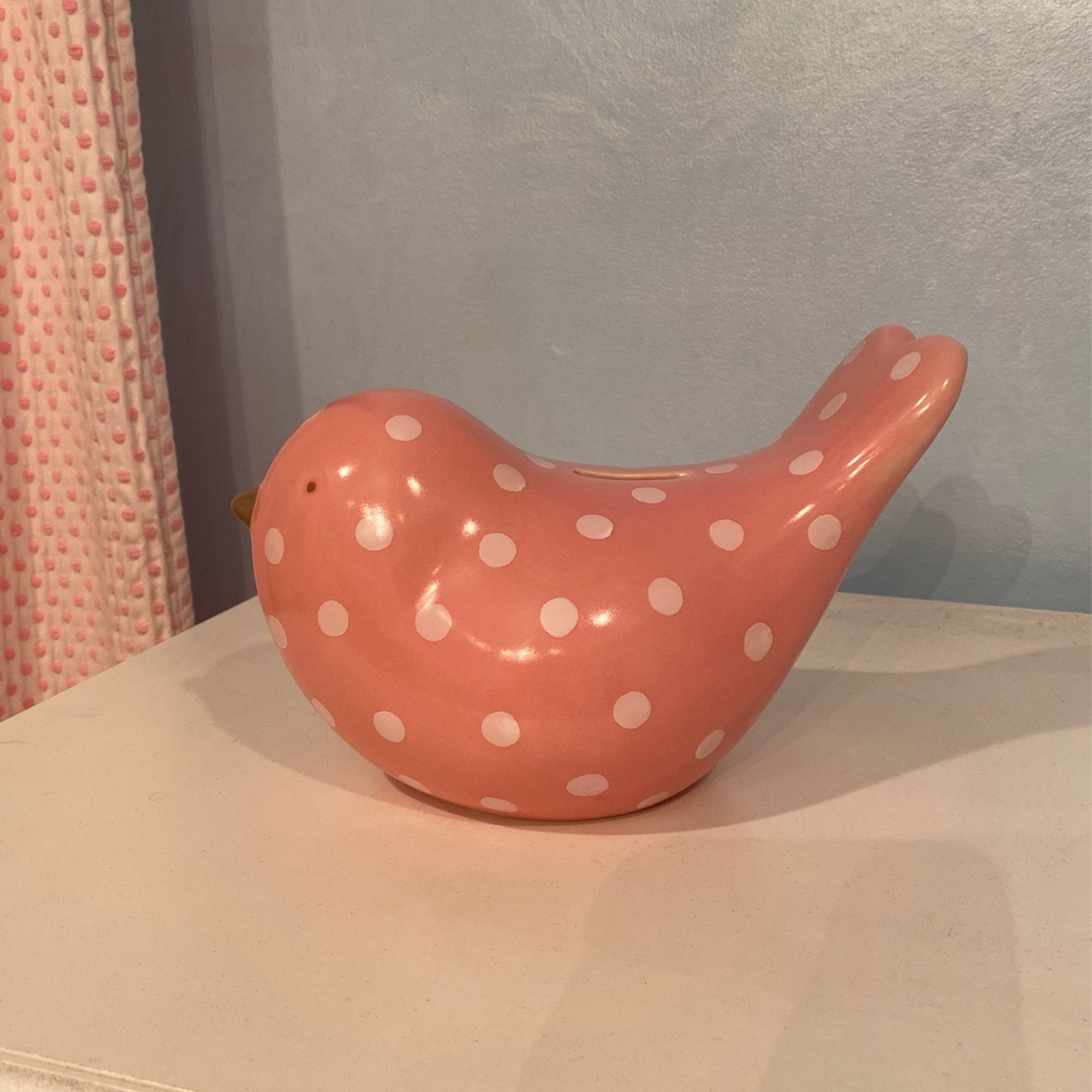 Pottery Barn Kids Pink Ceramic Bird Piggy bank