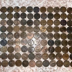 Antique British Copper Coin Collection Approx 114 Farthings 
