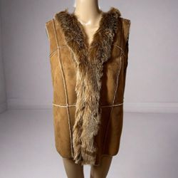 ORVIS Faux Fur and Suede Vest Brown Tan Size Womens Large