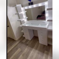 White Vanity Desk With Lacks Shelf’s 