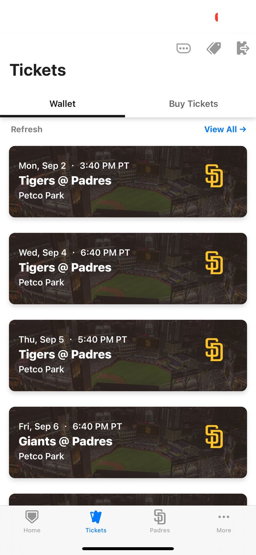 Padres Vs Tigers 2 Tickets Section 212 Row 7