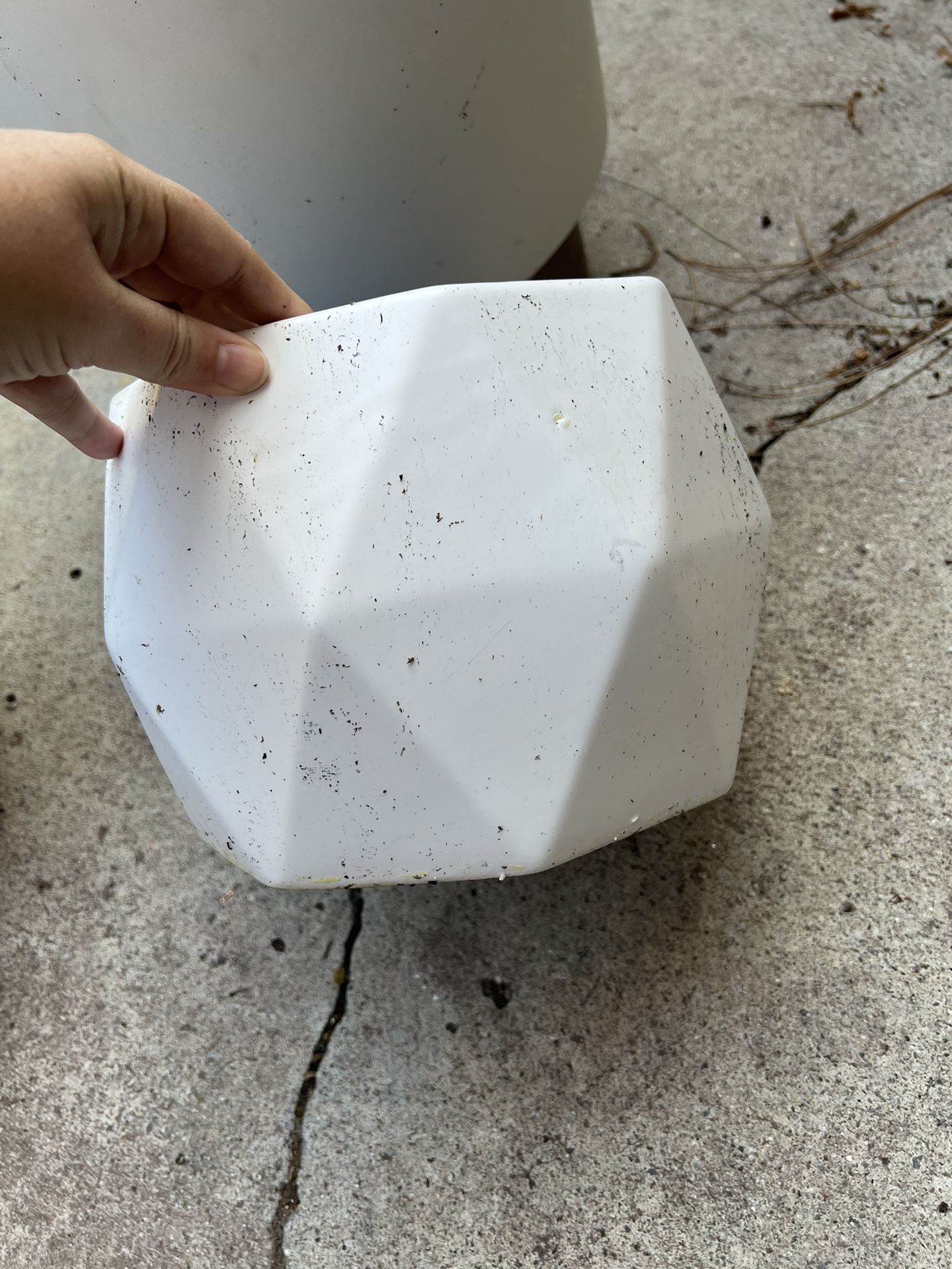 Ceramic Pot, Geometric, White