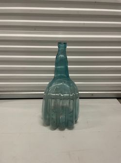 Large 23" Aqua Blue Art Glass Terrarium Bottle Ribbed Lobed Gourd Base
