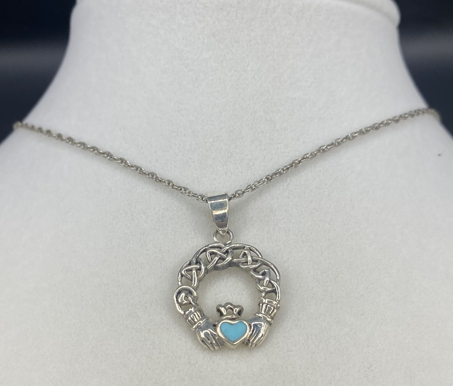 925 Irish Claddagh Turquoise Necklace