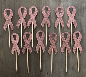 Breast Cancer pink glitter cupcake toppers