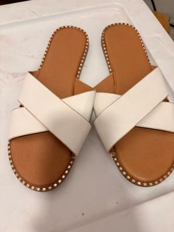 White Cross-Strap Slide Sandals