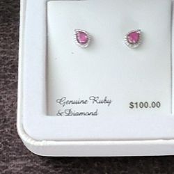 Beautiful Genuine Ruby And Diamond Earrings