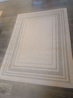Neutral Bordered outside Area Rug, 64"x 85"