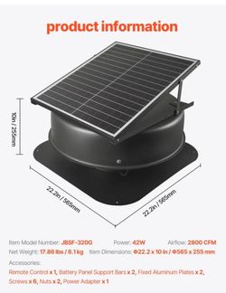 Roof Vent - Vevor Solar Powered 42W 2800 CFM - New
