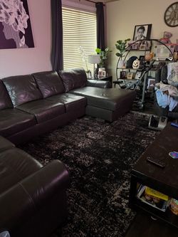 Dark grey Leather Sectional Sofa with Chaise