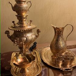 12 Prices Vintage Electric Oriental Persian Samovar Seven Layers Gold Plated Set 