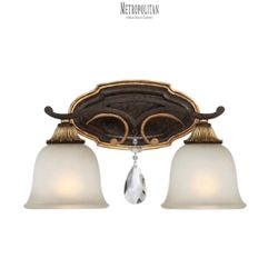 Chateau Nobles 2 Light 16" Wide Bathroom Vanity Light with Driftwood Glass Shades and Crystal