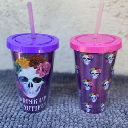 Dia De Los Muertos Sugar Skull Tumbler Cup With Straw