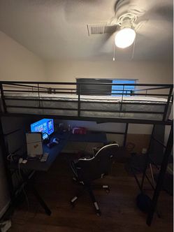 Metal Loft Bed Frame w/ Built-In Desk