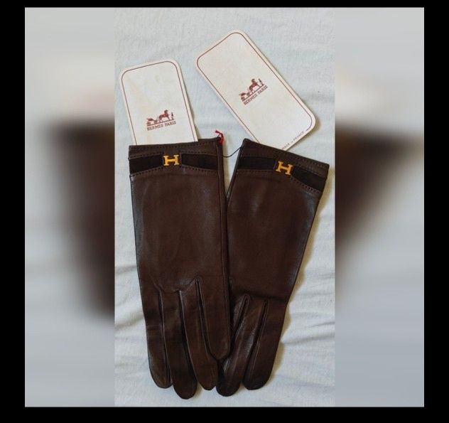 Hermes Vintage Brown Leather Gloves