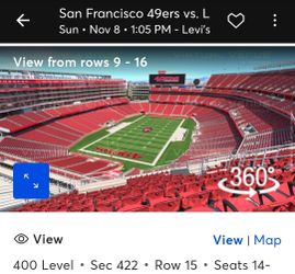 49ers vs Raiders tickets (2) 🎟🎟 Nov 8 2026