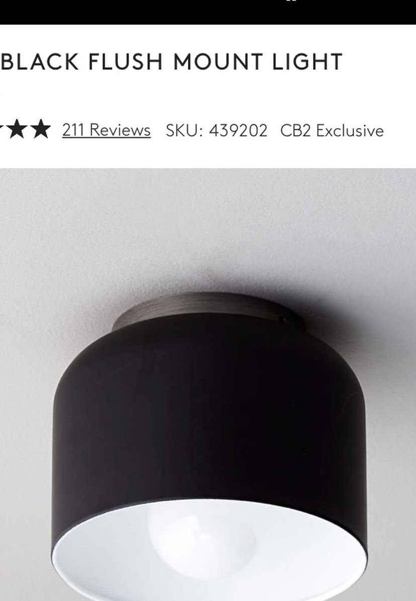 CB2 Bell Black Flush Mount Light Fixture retail 60 for Sale in