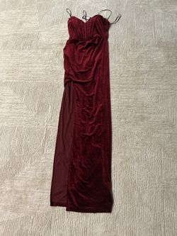 Burgundy Velvet Maxi Dress with Slit