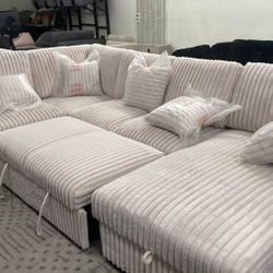 New Soft Corduroy Sectional W Pullout Bed / Chaise Storage.  123x98x66x38H.  Free Delivery!