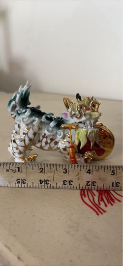 Porcelain Chinese Dragon Figurine with Gold Accents