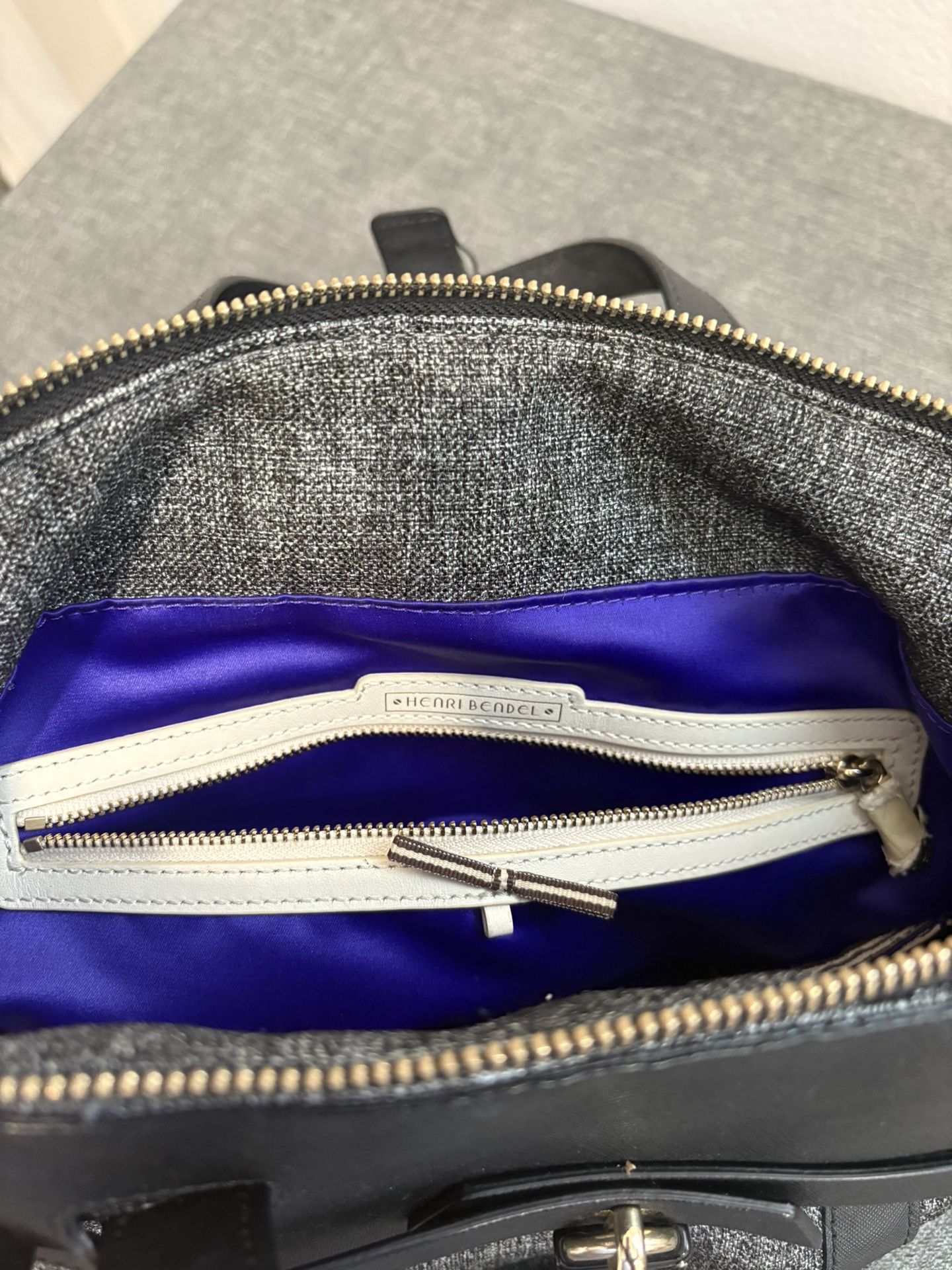 Henri Bendel Jesetter Purple Canvas Leather Trim Top Handle Zipper Backpack Henri Bendel Jetsetter Black Gray Canvas Purple Linning  main image 2