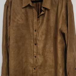 Super soft and sexy men's brown suede long sleeve shirt. XL 
