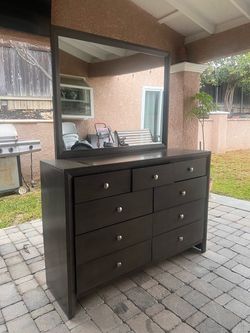 Dark Grey Wood espresso dresser and mirror