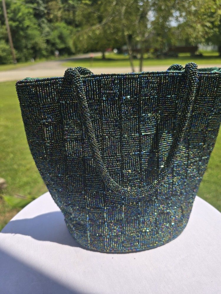 Vintsge Green Beaded Shoulder Bag Small But Heavy