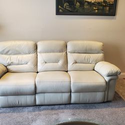 Cream Leather Couch And Recliner 