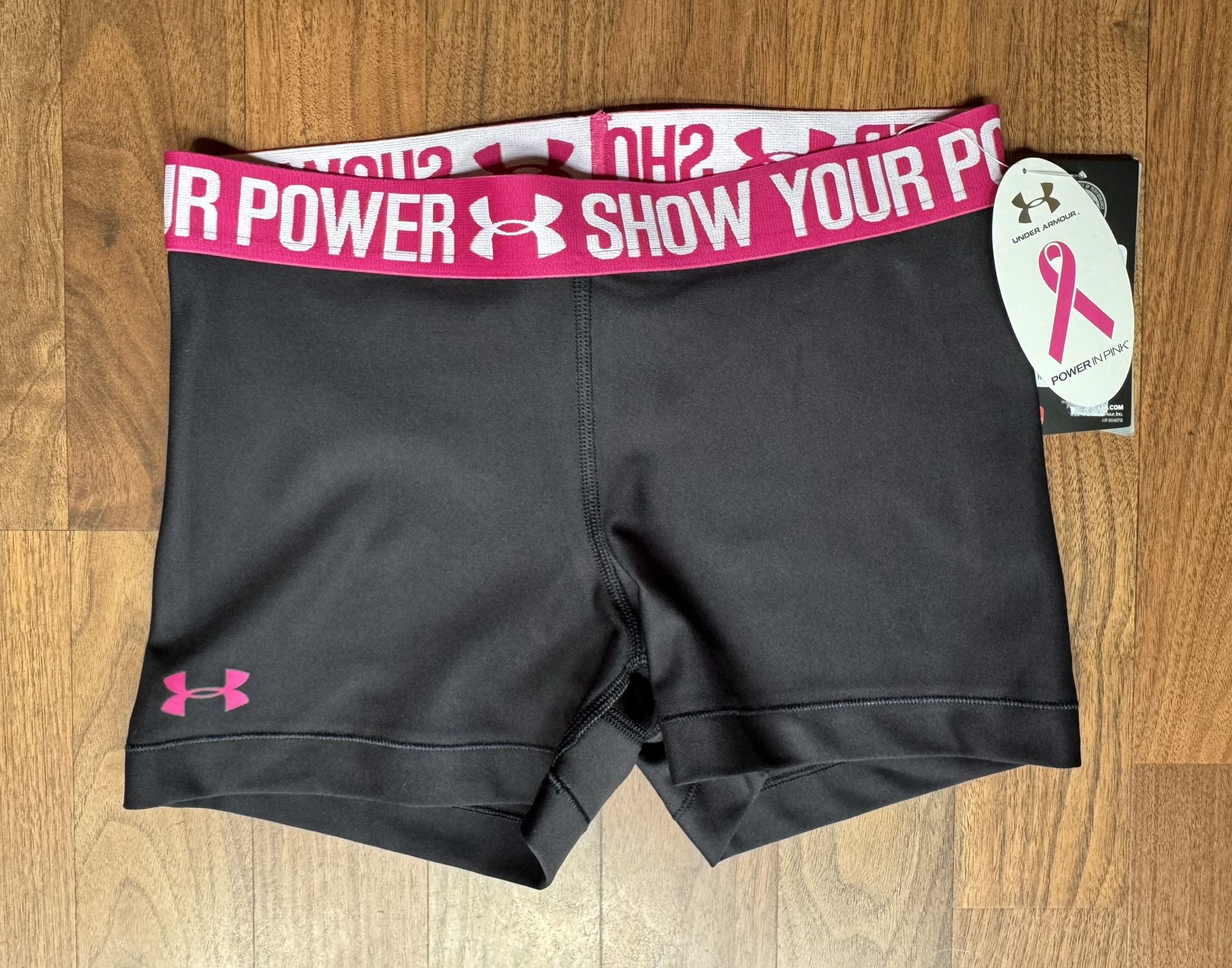 Under Armour Show Your Power in Pink Compression Shorts Womens MED Breast Cancer
