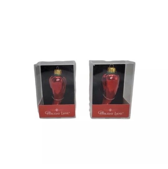 Macys Holiday Lane Ornament Red Hot Chili Pepper Molded Glass Set Of 2 New
