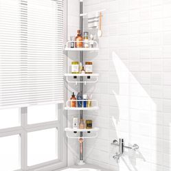 ADOVEL 4 Layer Corner Shower Caddy, Adjustable Shower Shelf, Constant Tension Stainless Steel Pole Organizer, Rustproof 3.3 to 9.8ft
