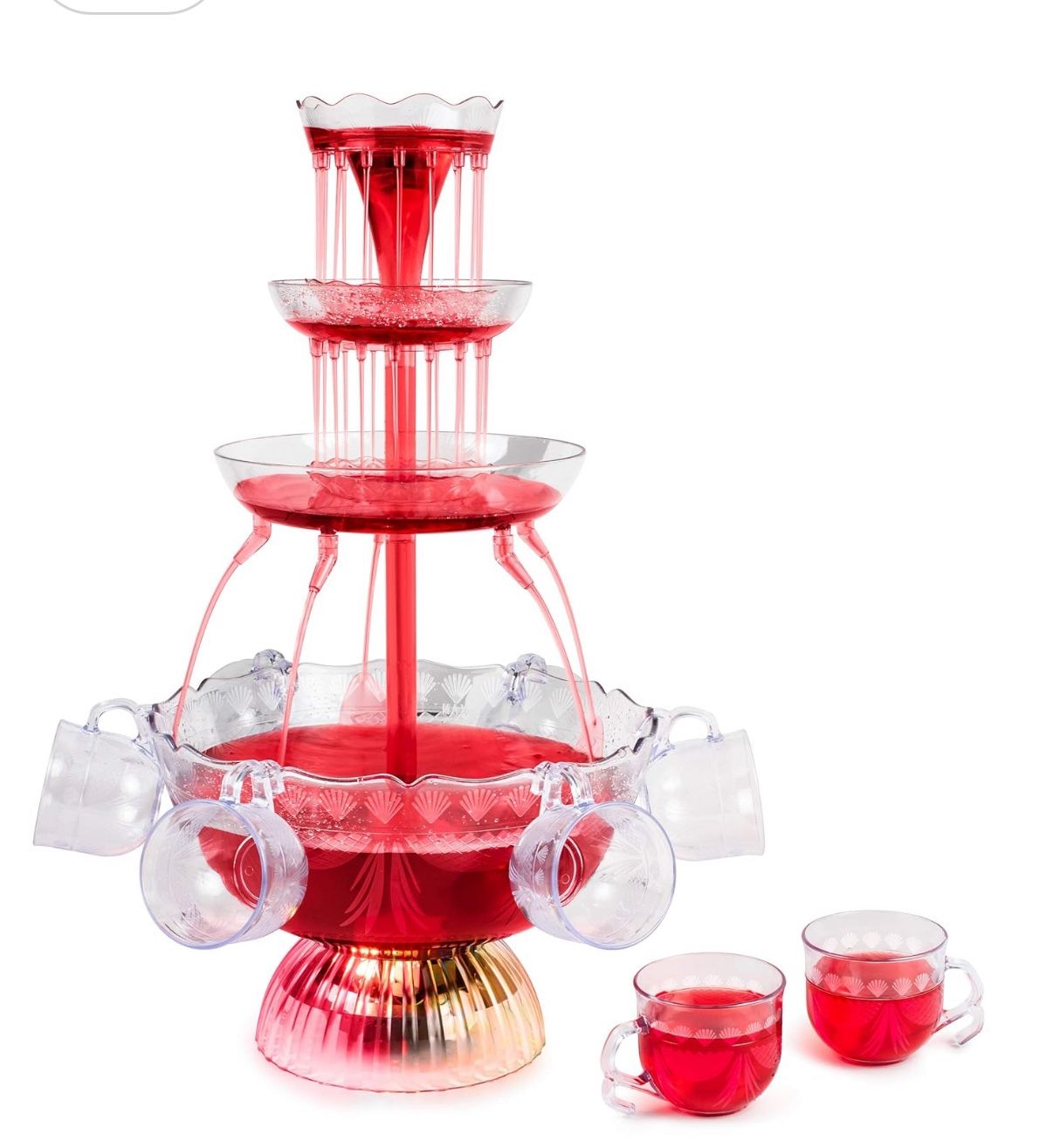 3-Tier Lighted Party Fountain, Holds 1.5 Gallons, LED Lighted Base, Includes 8 Reusable Cups