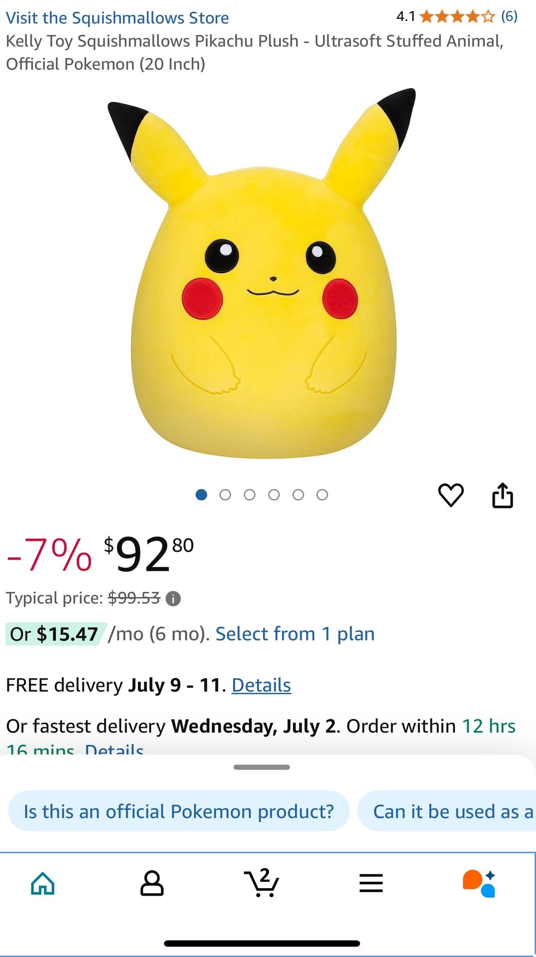 Squishmallows Pikachu Plush - Ultrasoft Stuffed Animal, Official Pokemon (20 Inch)