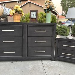 Gray Solid Wood High end Dresser Chest of Drawers and Nightstand Furniture Set Great Condition