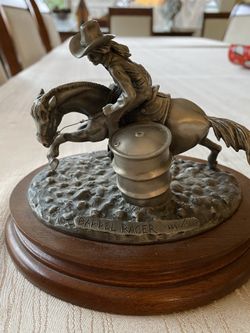 Pewter Barrel Racer On Wood Base 129/2500