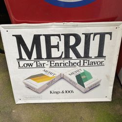 Vintage Metal Merit Cigarette Sign 21.5 x 17  Driveway pick up in Kernersville off of union cross road near Glenn high school 