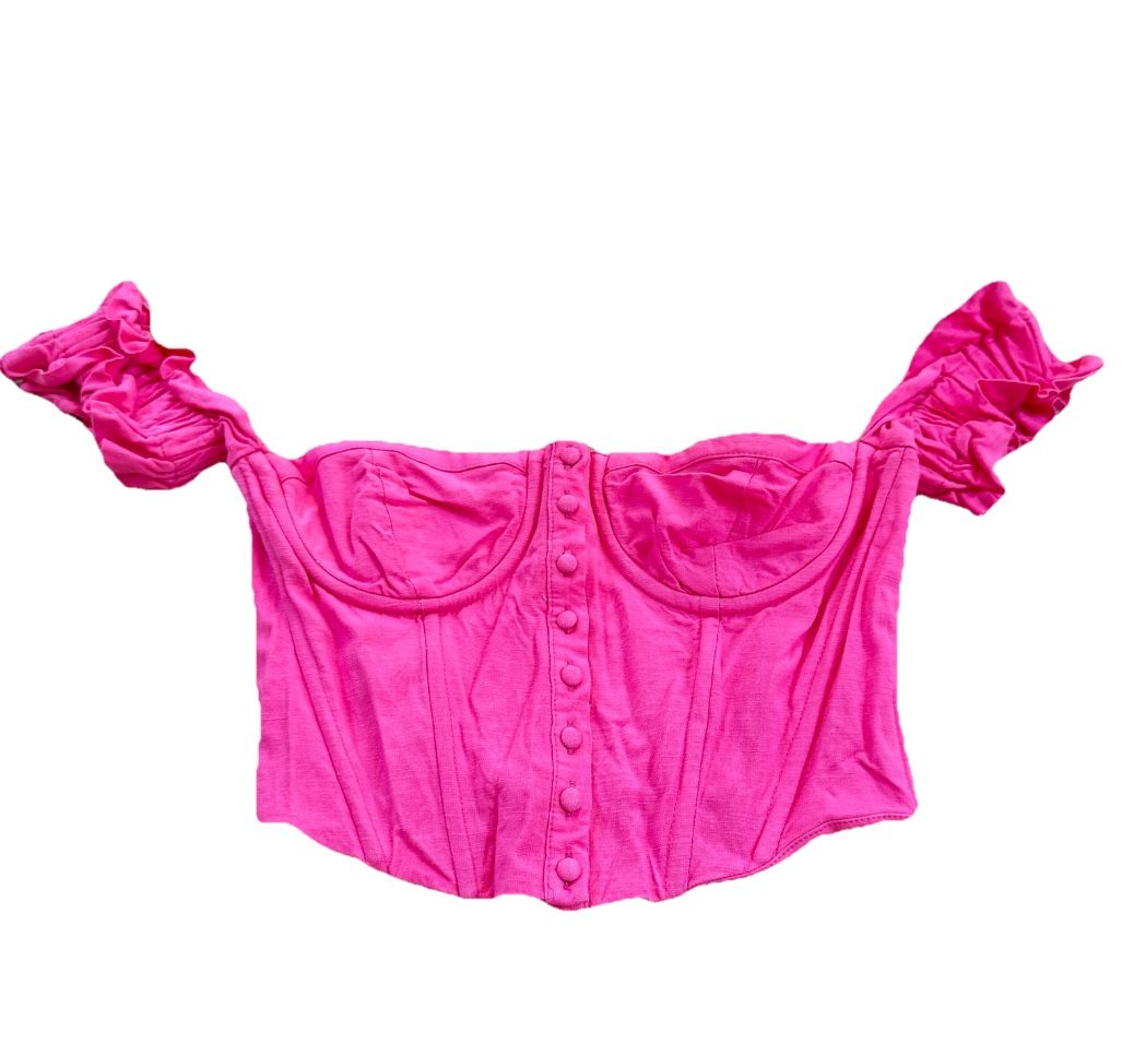 ASTR Corset Top Women's Small Pink Linen Sweetheart Neck Off Shoulder Sz M