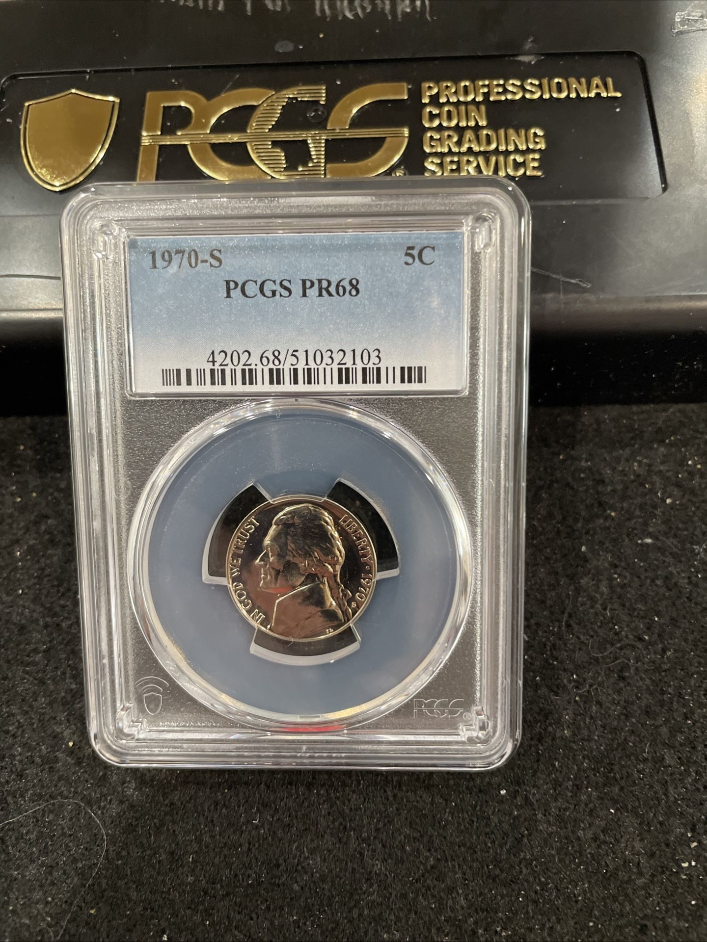 1970 S Gem Proof Jefferson Nickel Graded At PR68 E-5