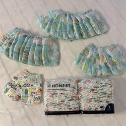 Honest Size 1 Diapers (40 Sealed) + 30 Extra – 70 Total (Cute Prints) 