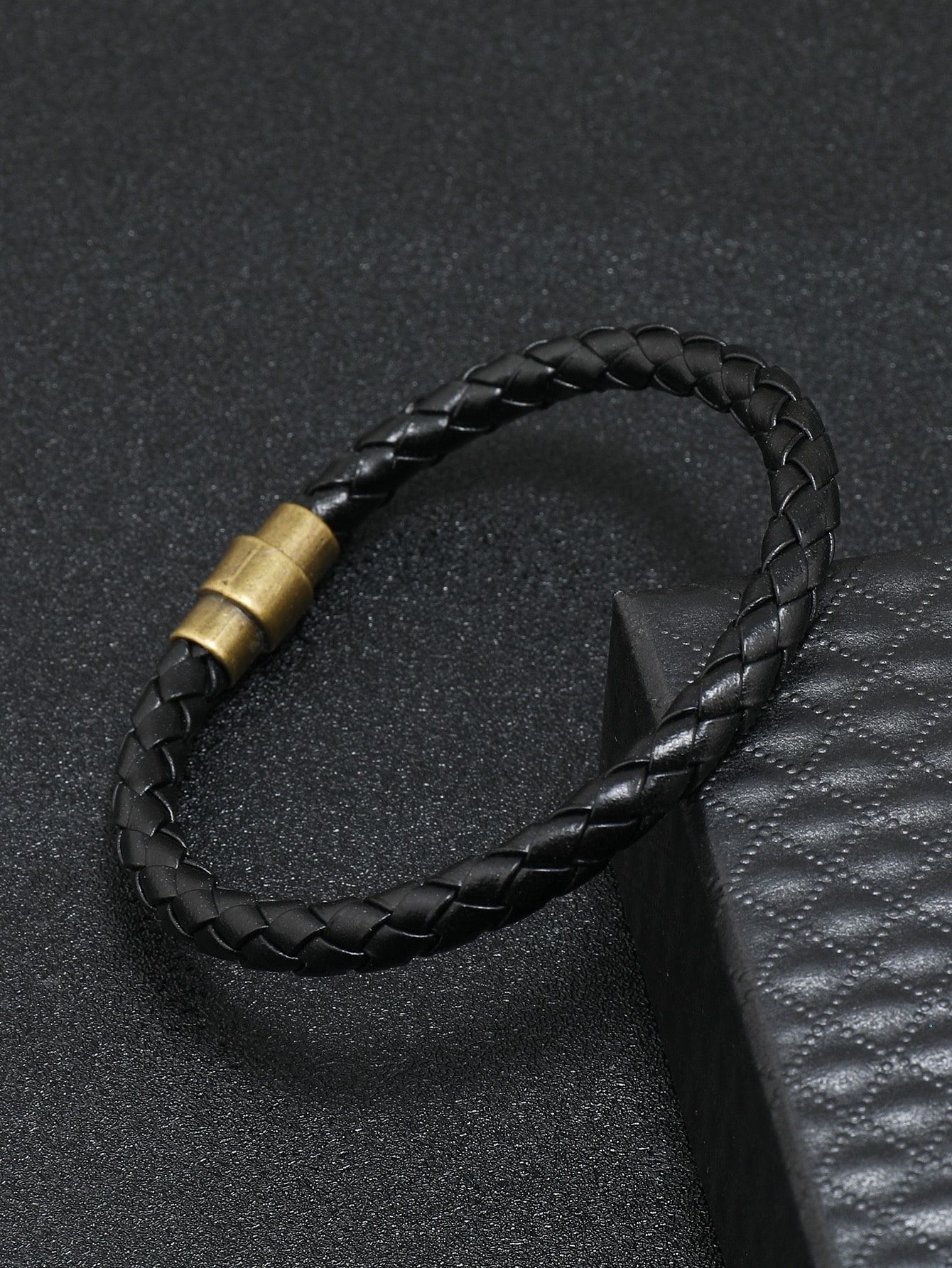 Men Braided PU Clutch Bracelet Black Color