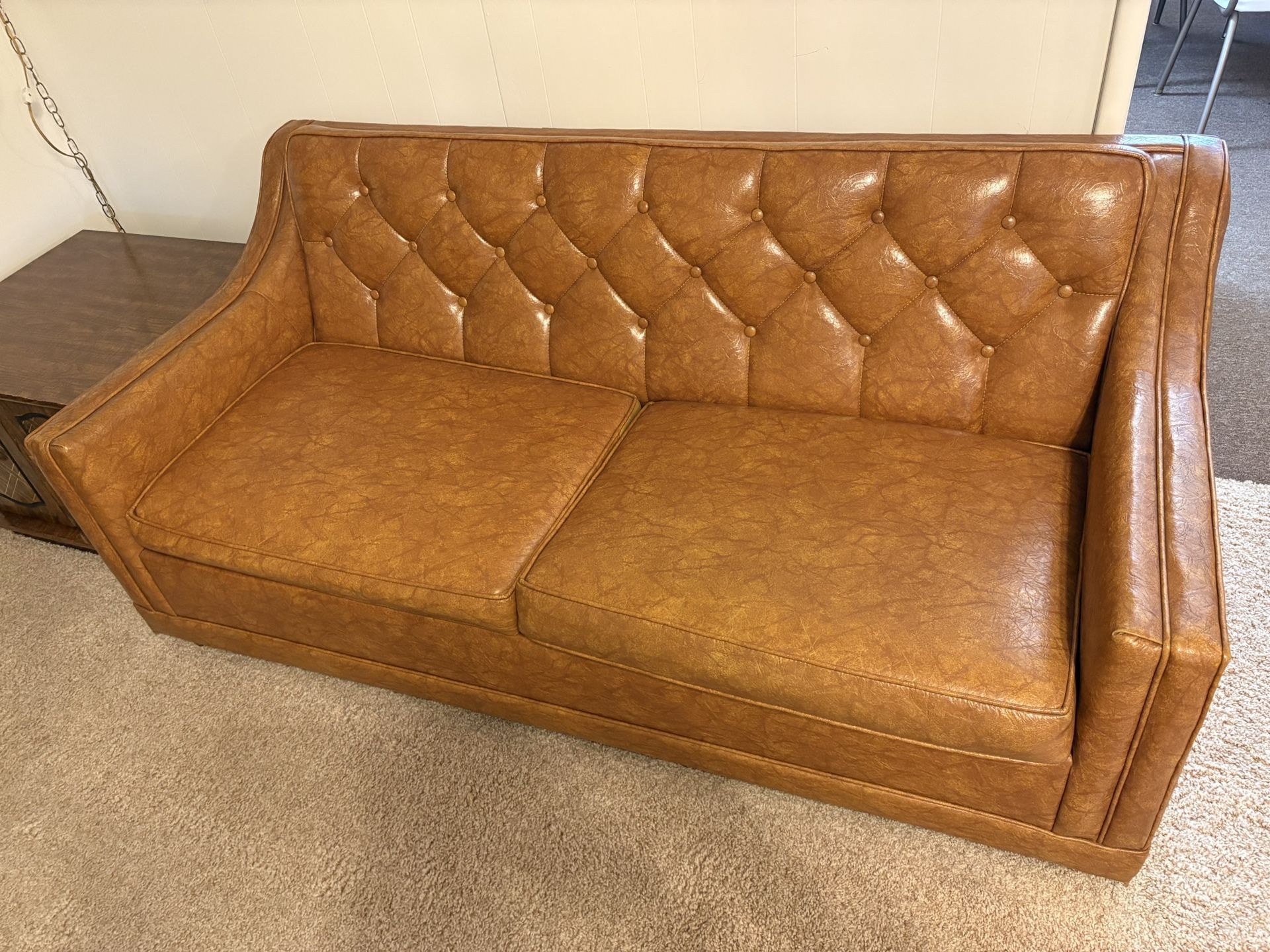 Vintage Brown Faux Leather Sofa Bed