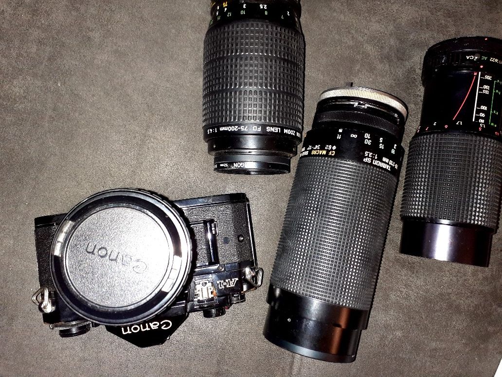 Canon A-1 camera and random lenses