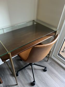 Walnut & Glass Desk West Elm With Chair