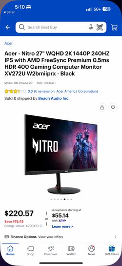 Acer 240hz monitor 1440p  27inch screen