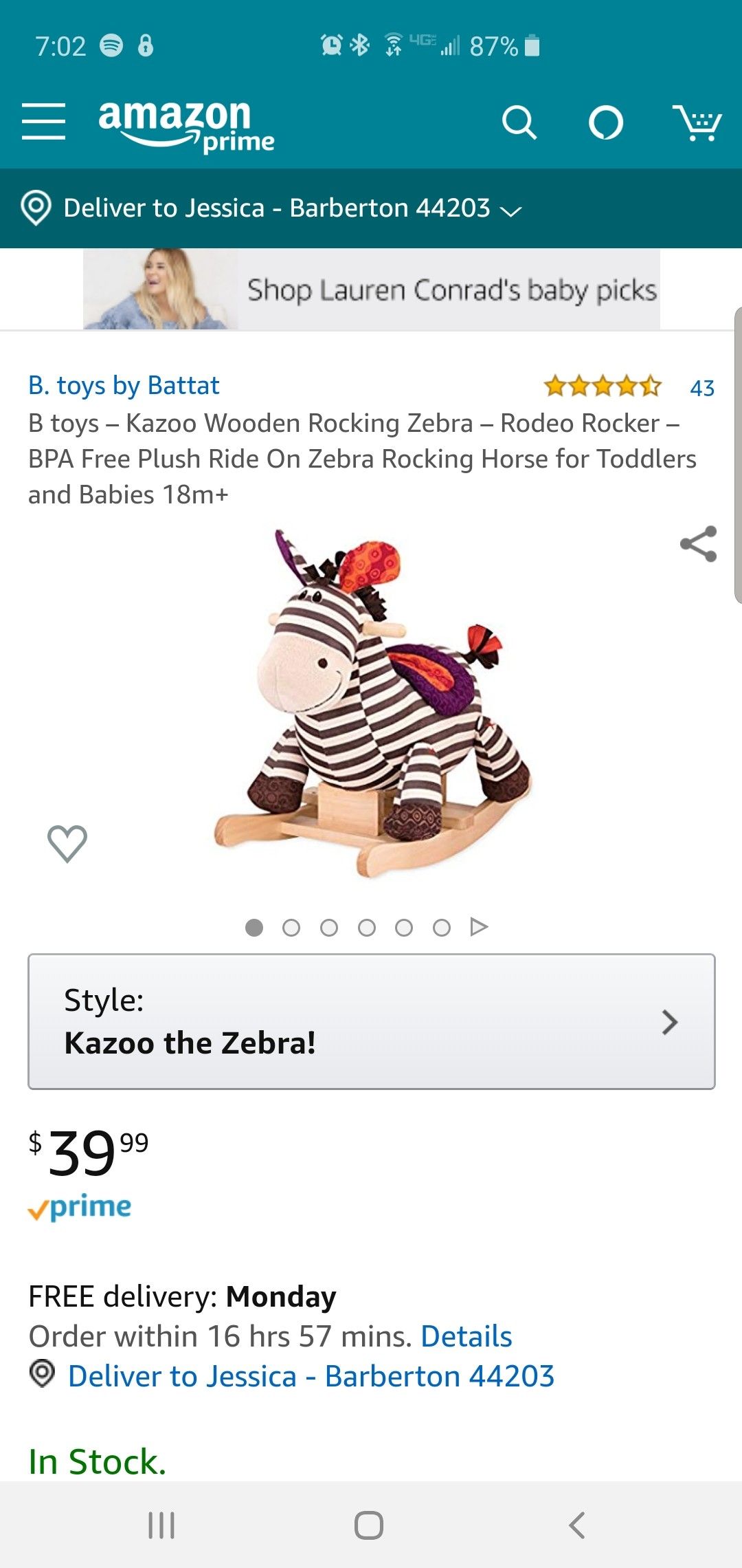 B toys – Kazoo Wooden Rocking Zebra – Rodeo Rocker – BPA Free Plush Ride On Zebra Rocking Horse for Toddlers and Babies 18m