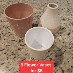 3 Ceramic Flower Vases For $5