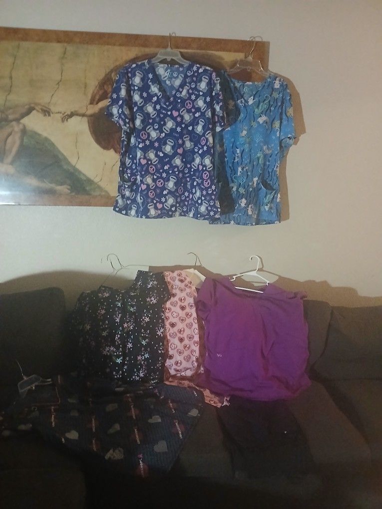 5 Beautiful Scrub Tops And Black Scrub Pants XL