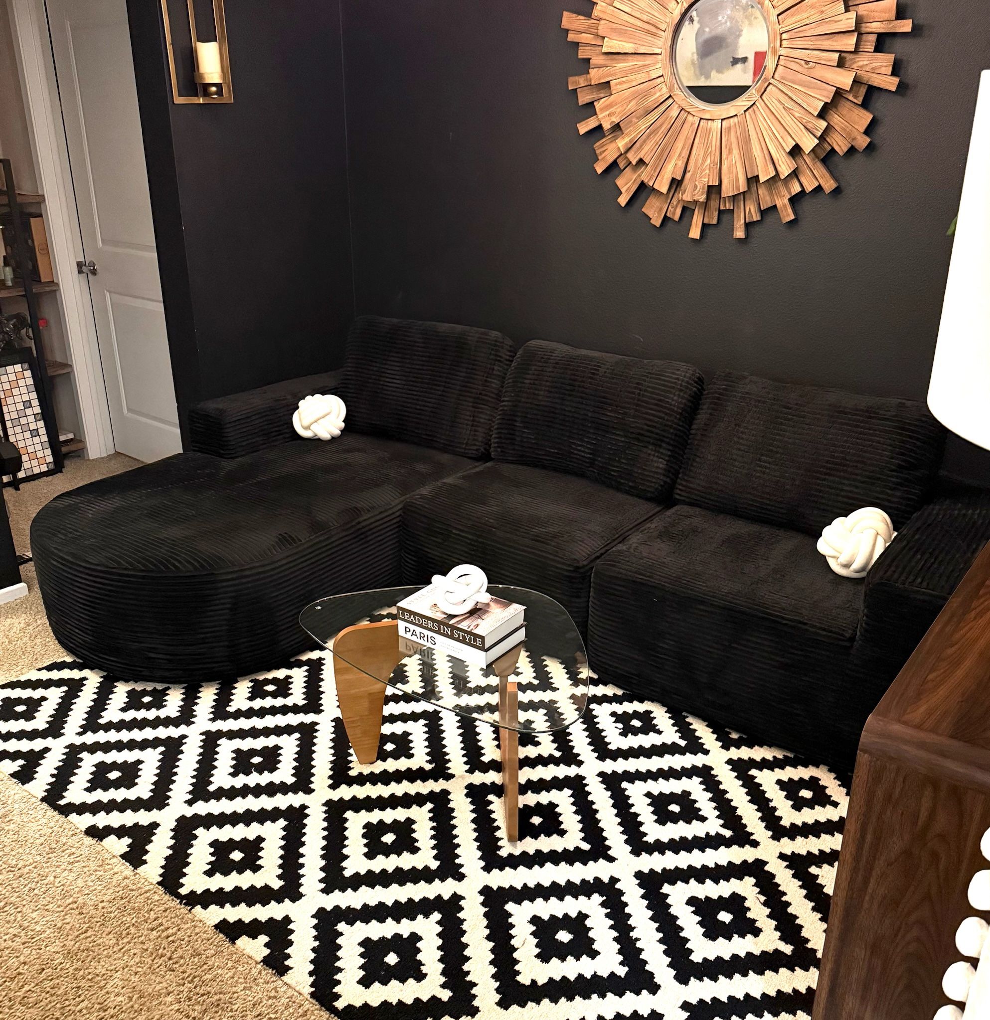 Brand new Modern Modular plush black corduroy sofa Sectional  